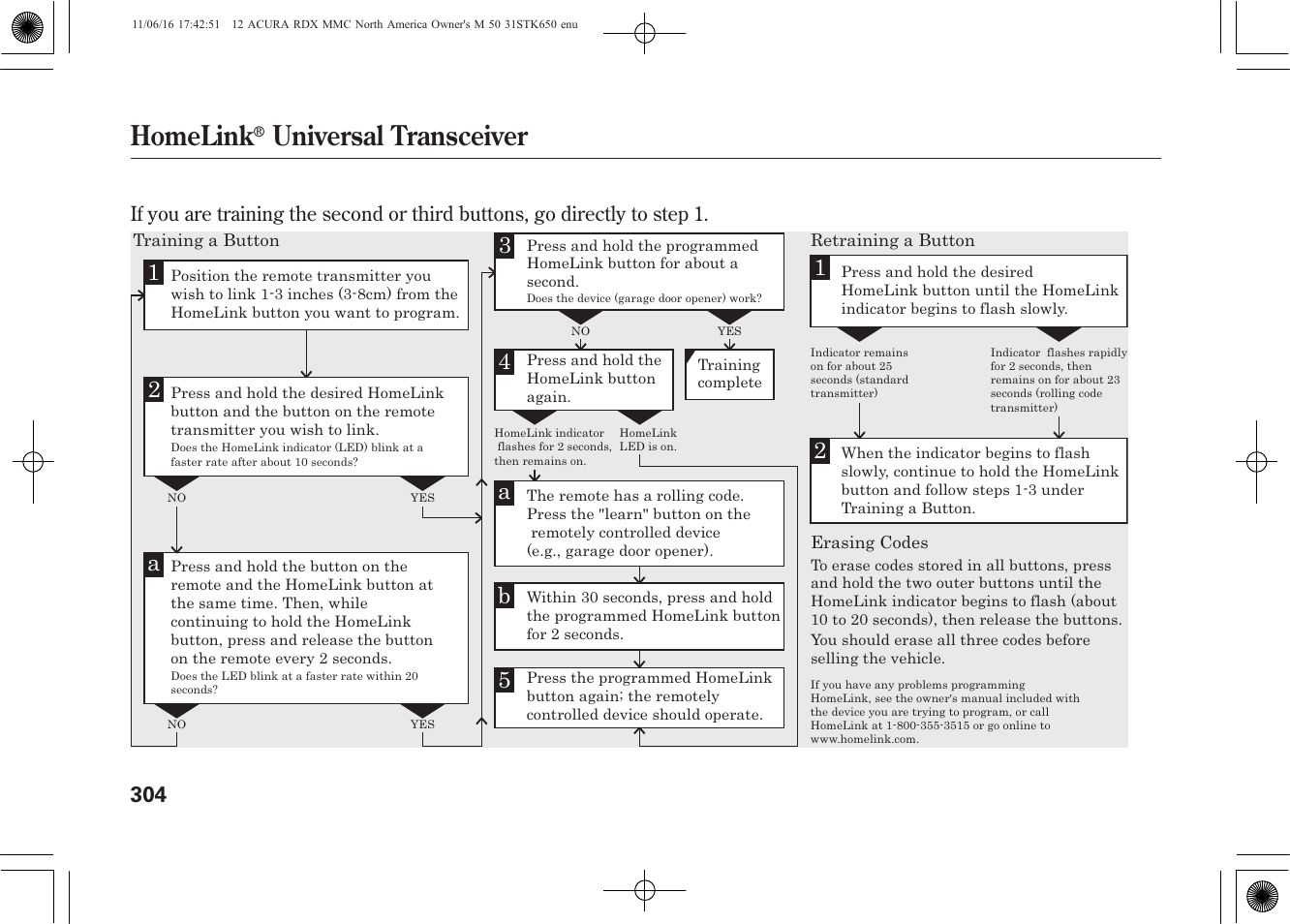 Homelink, Universal transceiver | Acura 2012 RDX User Manual | Page 310 / 518