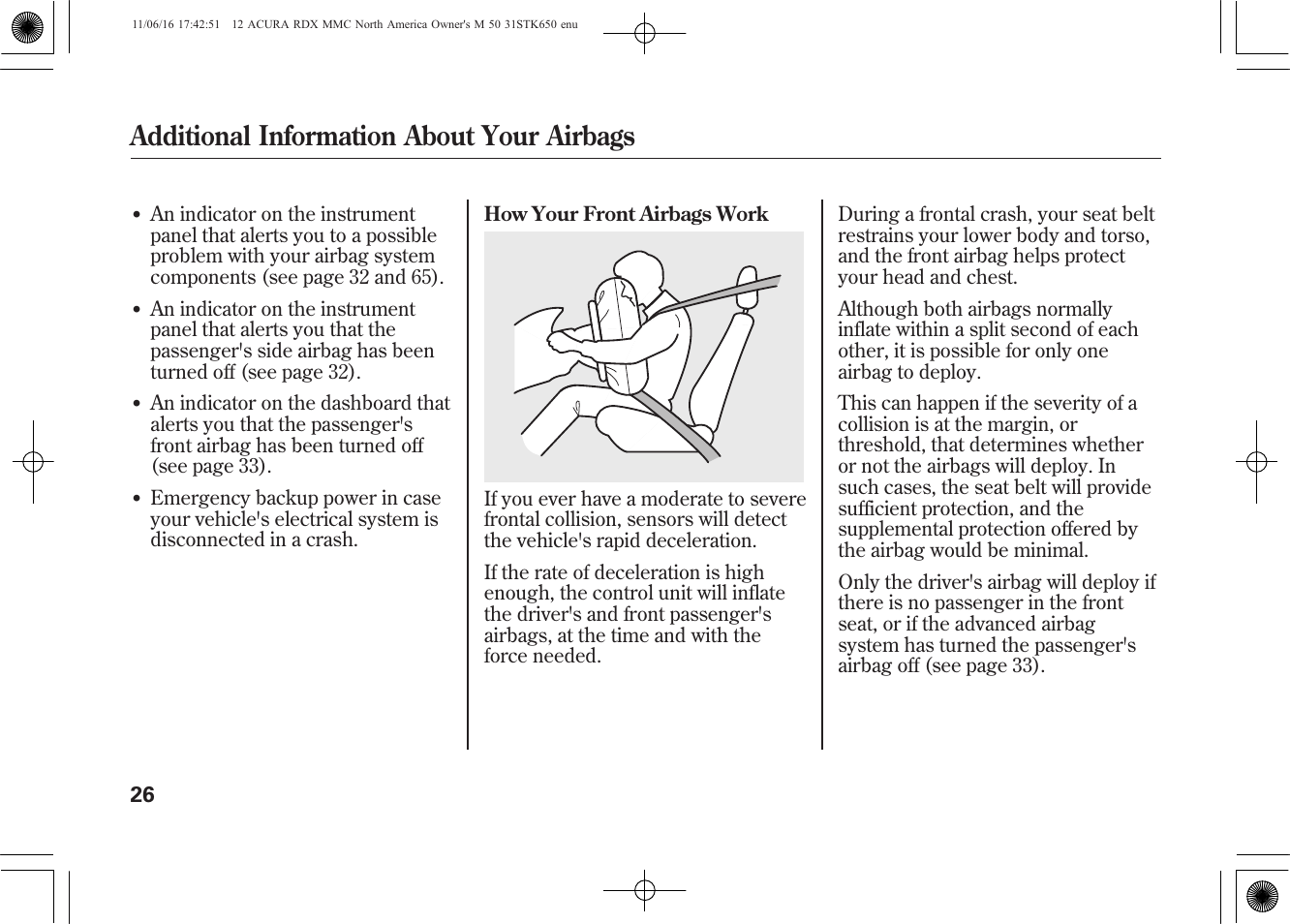 Additional information about your airbags | Acura 2012 RDX User Manual | Page 32 / 518