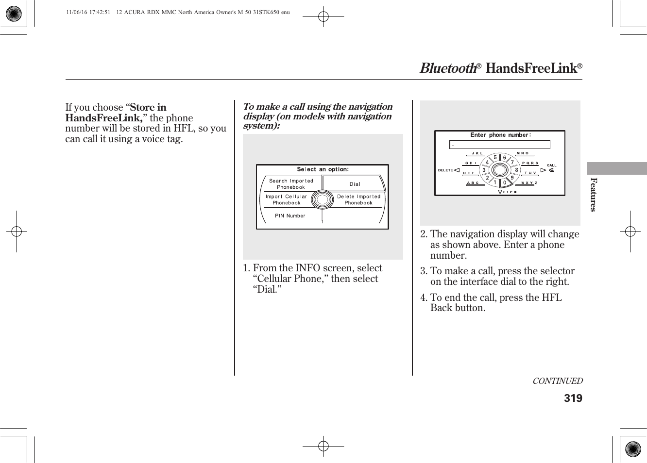 Bluetooth, Handsfreelink | Acura 2012 RDX User Manual | Page 325 / 518