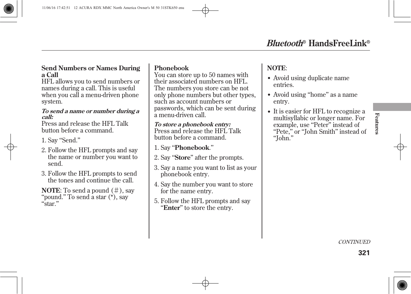 Bluetooth, Handsfreelink | Acura 2012 RDX User Manual | Page 327 / 518