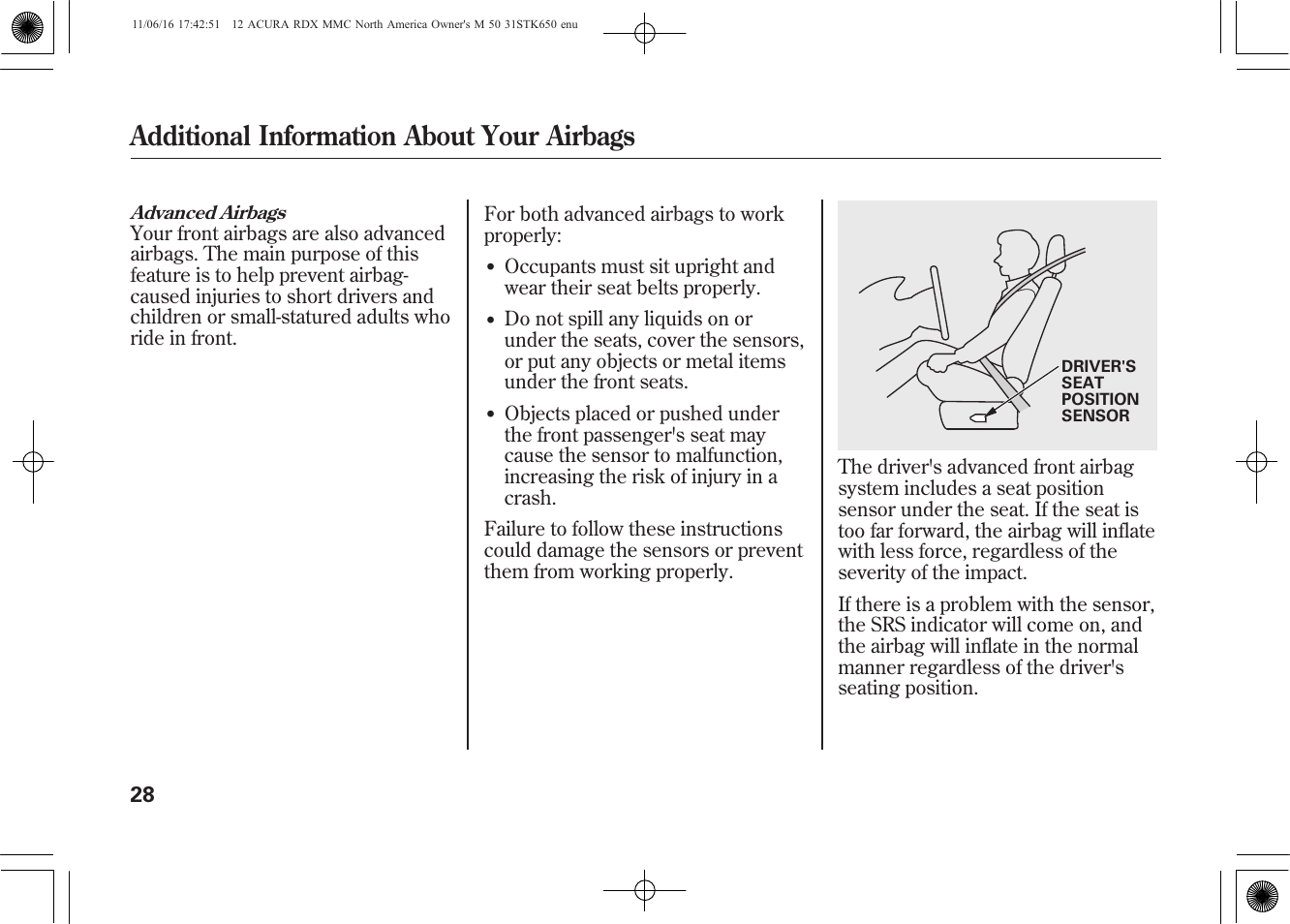 Additional information about your airbags | Acura 2012 RDX User Manual | Page 34 / 518