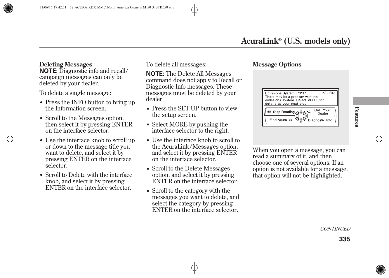 Acuralink, U.s. models only) | Acura 2012 RDX User Manual | Page 341 / 518