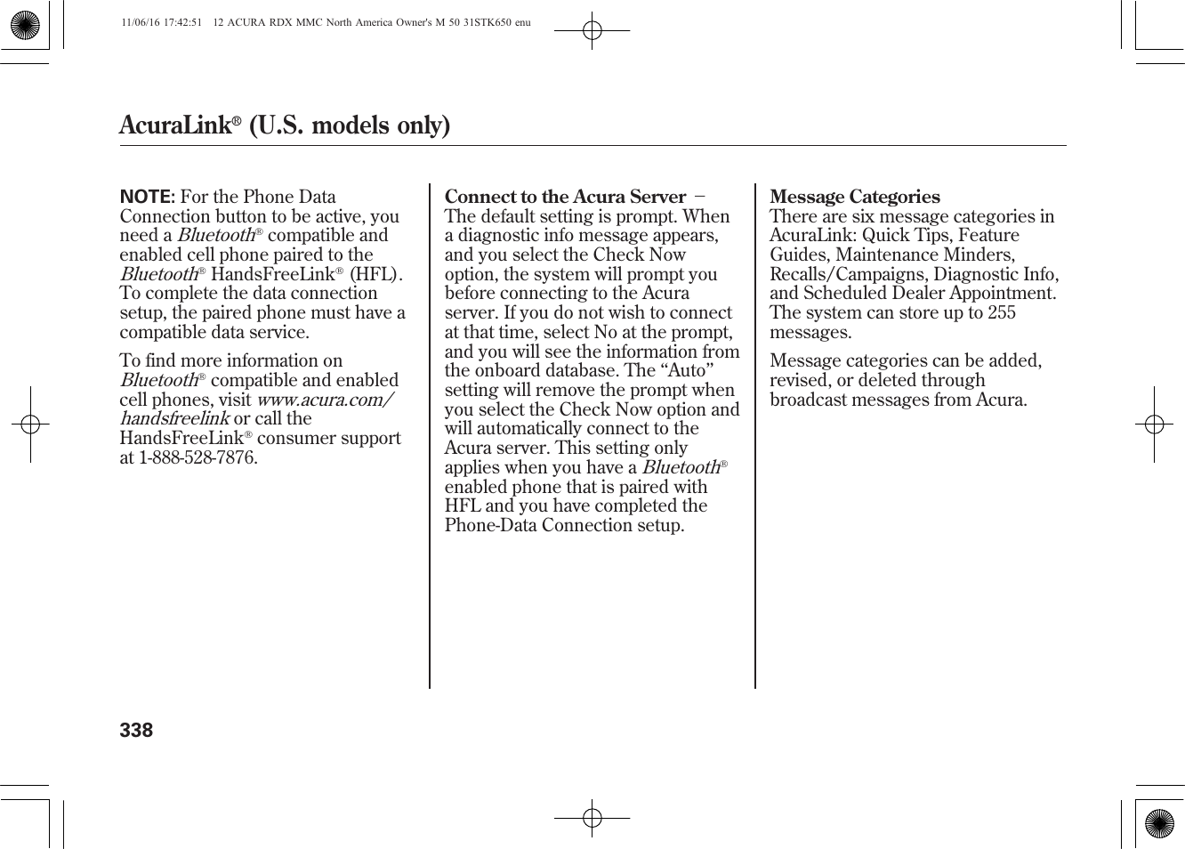 Acuralink, U.s. models only) | Acura 2012 RDX User Manual | Page 344 / 518
