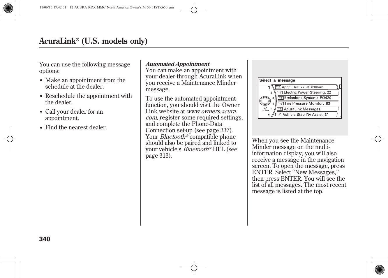 Acuralink, U.s. models only) | Acura 2012 RDX User Manual | Page 346 / 518