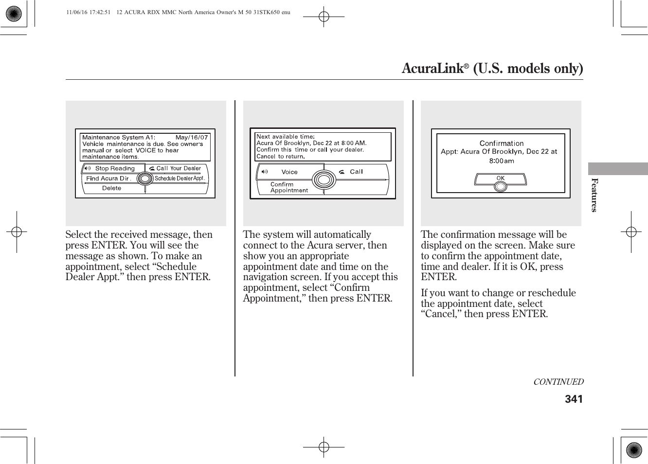 Acuralink, U.s. models only) | Acura 2012 RDX User Manual | Page 347 / 518
