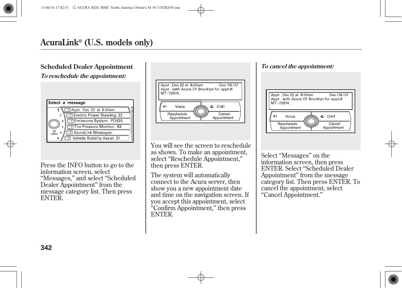 Acuralink, U.s. models only) | Acura 2012 RDX User Manual | Page 348 / 518