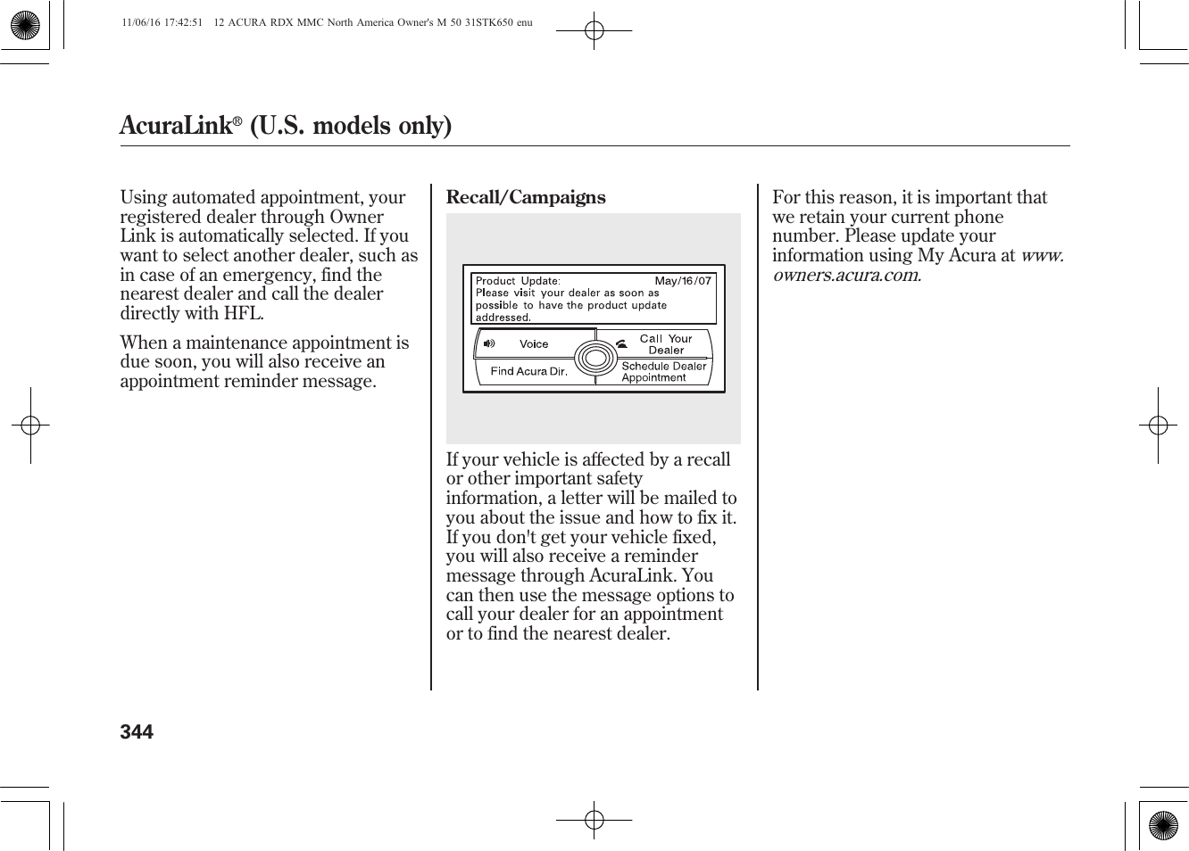 Acuralink, U.s. models only) | Acura 2012 RDX User Manual | Page 350 / 518