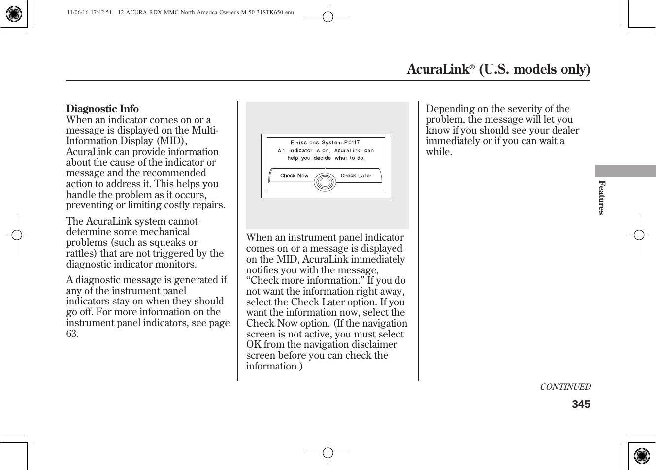 Acuralink, U.s. models only) | Acura 2012 RDX User Manual | Page 351 / 518