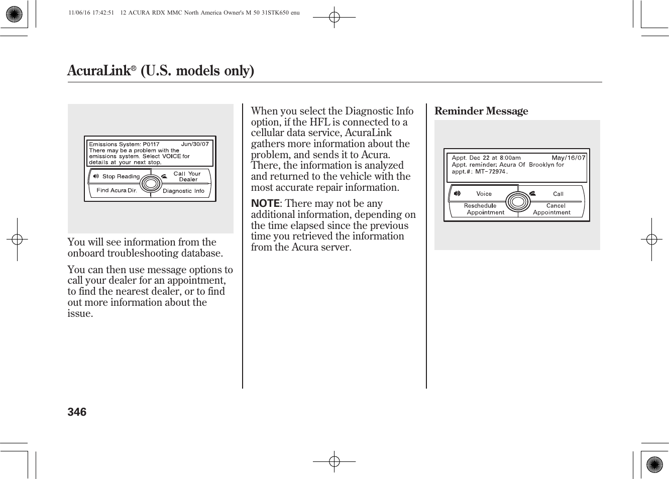 Acuralink, U.s. models only) | Acura 2012 RDX User Manual | Page 352 / 518