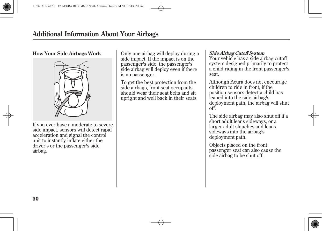 Additional information about your airbags | Acura 2012 RDX User Manual | Page 36 / 518
