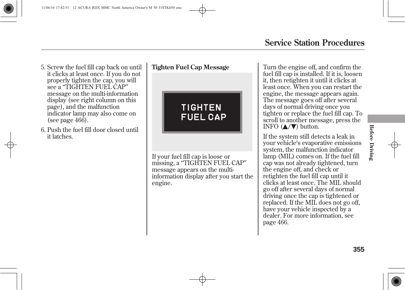 Service station procedures | Acura 2012 RDX User Manual | Page 361 / 518