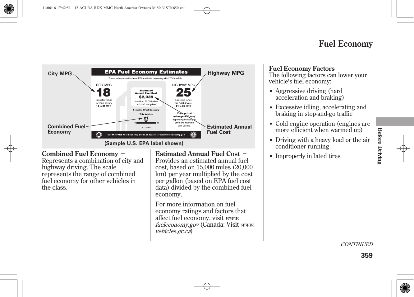 Fuel economy | Acura 2012 RDX User Manual | Page 365 / 518
