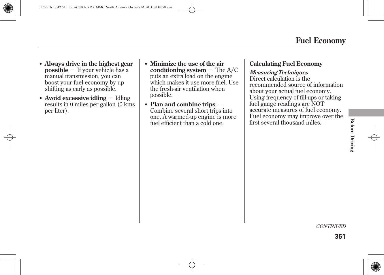 Fuel economy | Acura 2012 RDX User Manual | Page 367 / 518