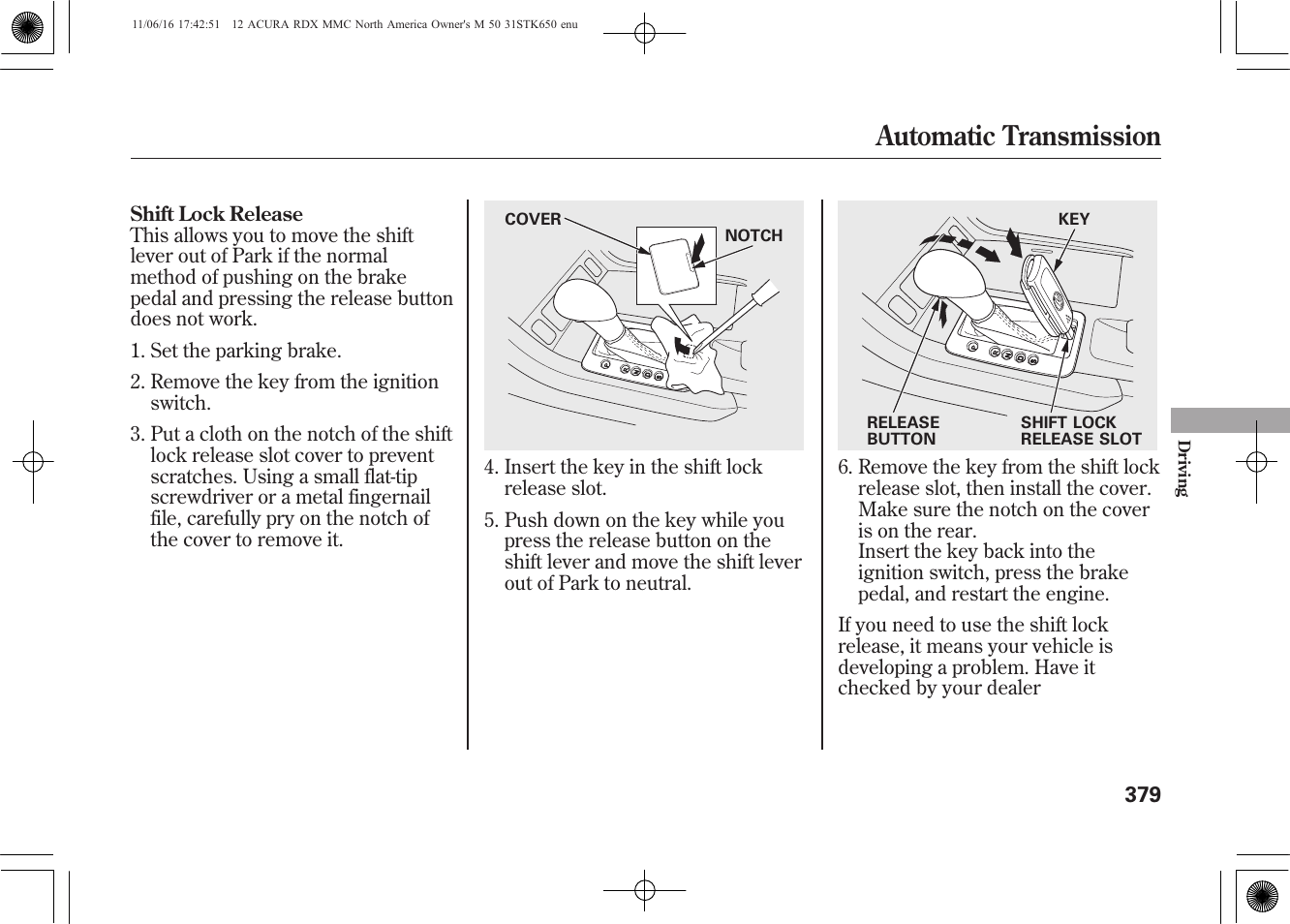 Automatic transmission | Acura 2012 RDX User Manual | Page 385 / 518