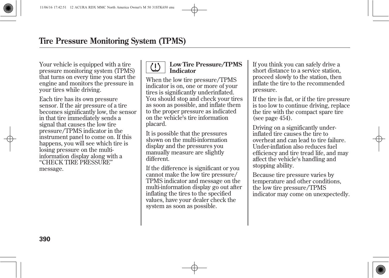 Tire pressure monitoring system (tpms) | Acura 2012 RDX User Manual | Page 396 / 518