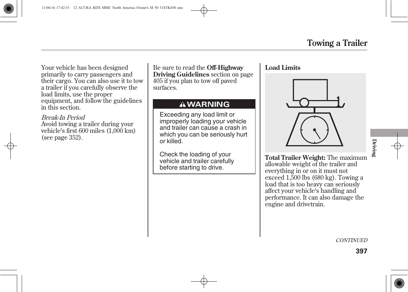 Towing a trailer | Acura 2012 RDX User Manual | Page 403 / 518