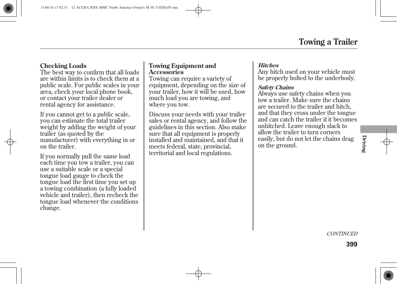 Towing a trailer | Acura 2012 RDX User Manual | Page 405 / 518