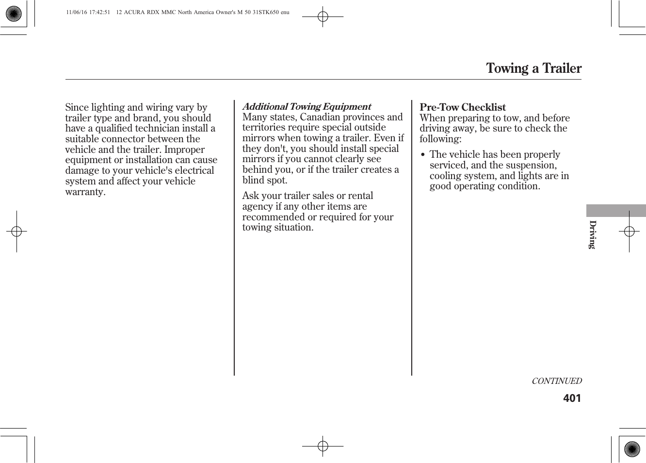 Towing a trailer | Acura 2012 RDX User Manual | Page 407 / 518
