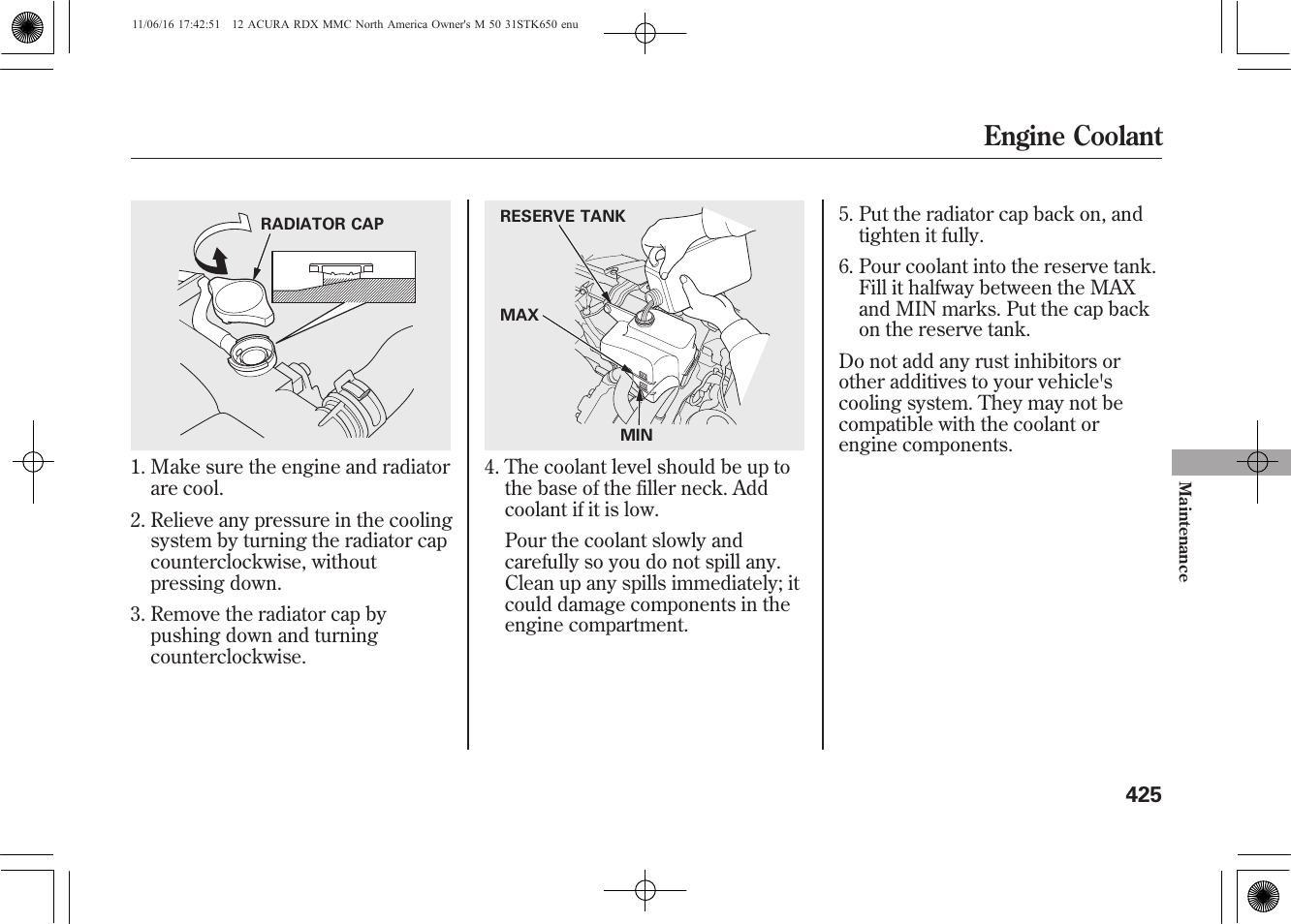 Engine coolant | Acura 2012 RDX User Manual | Page 431 / 518