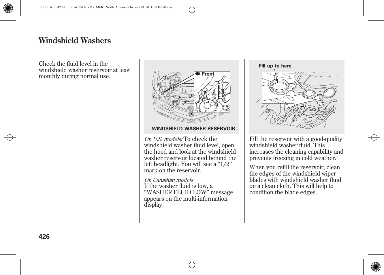 Windshield washers | Acura 2012 RDX User Manual | Page 432 / 518