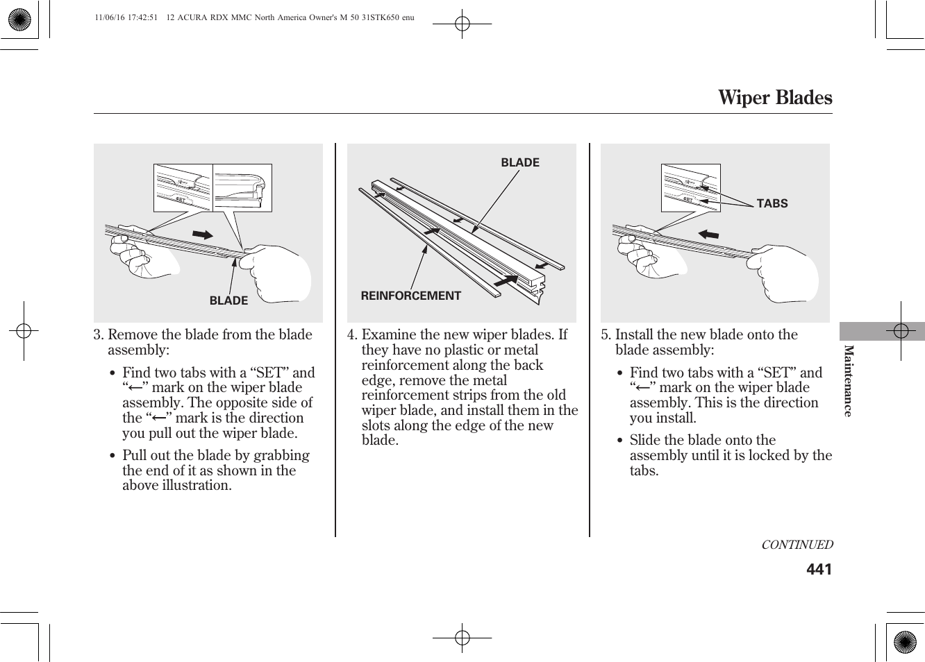 Wiper blades | Acura 2012 RDX User Manual | Page 447 / 518