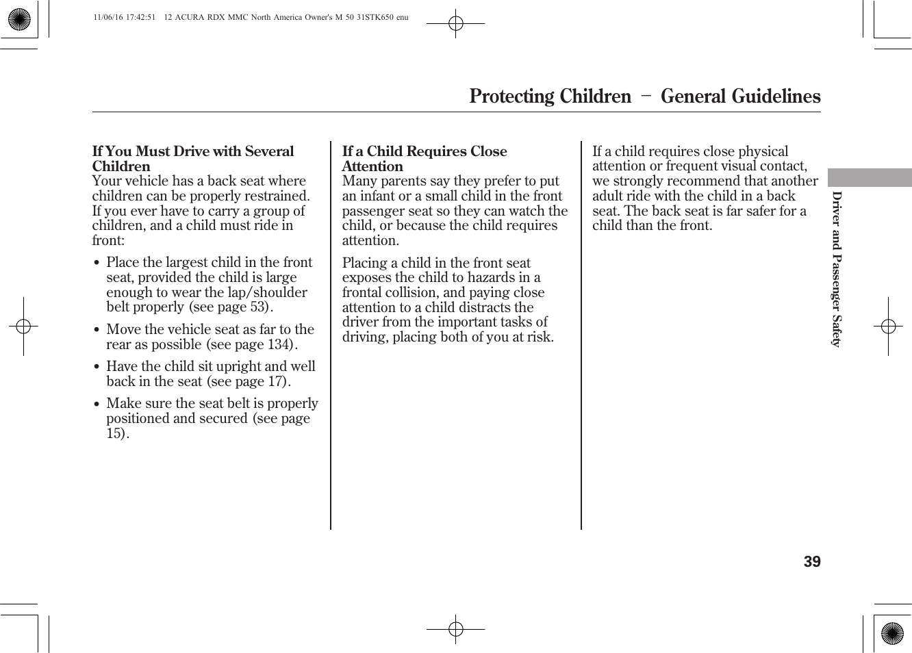 Protecting children － general guidelines | Acura 2012 RDX User Manual | Page 45 / 518