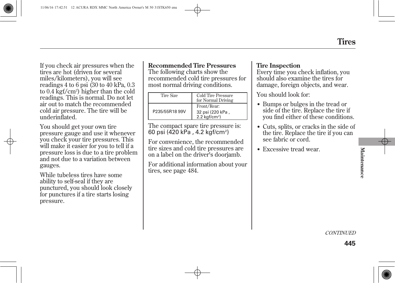 Tires | Acura 2012 RDX User Manual | Page 451 / 518