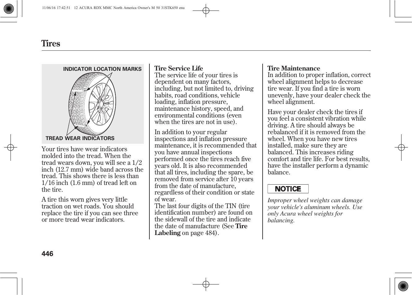 Tires | Acura 2012 RDX User Manual | Page 452 / 518