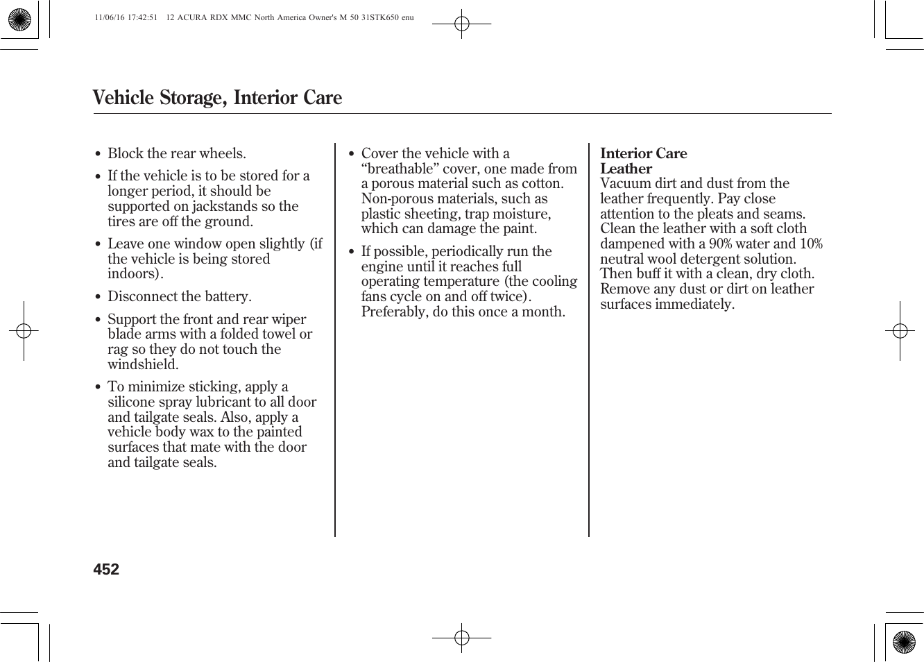 Vehicle storage, interior care | Acura 2012 RDX User Manual | Page 458 / 518