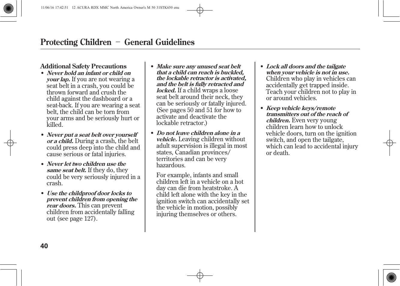 Protecting children － general guidelines | Acura 2012 RDX User Manual | Page 46 / 518