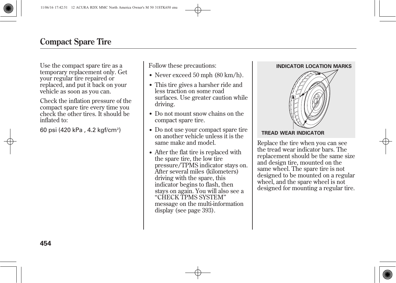 Compact spare tire | Acura 2012 RDX User Manual | Page 460 / 518