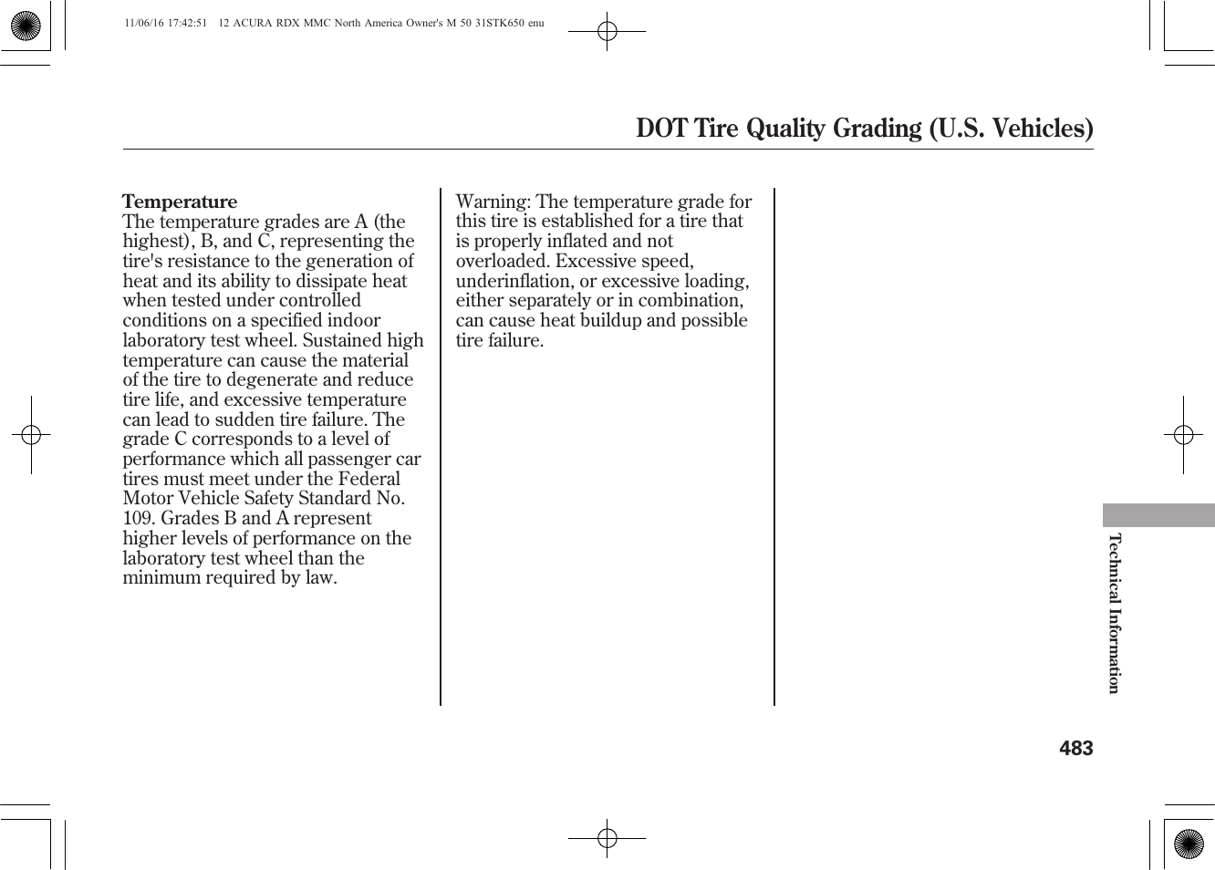 Dot tire quality grading (u.s. vehicles) | Acura 2012 RDX User Manual | Page 489 / 518