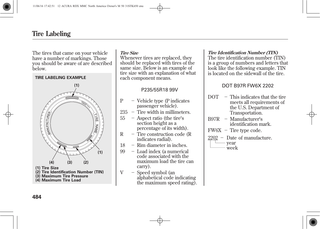 Tire labeling | Acura 2012 RDX User Manual | Page 490 / 518