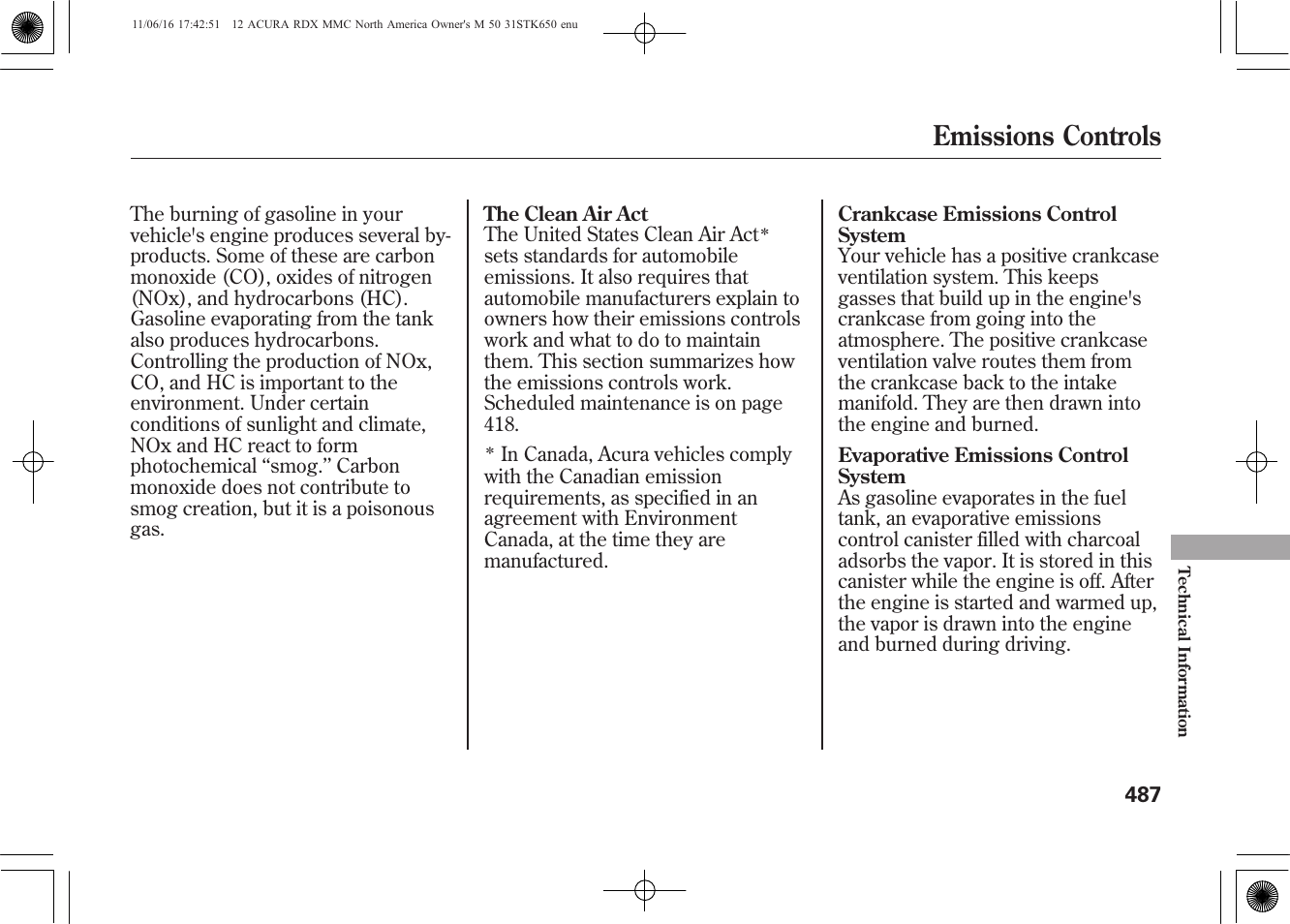 Emissions controls | Acura 2012 RDX User Manual | Page 493 / 518