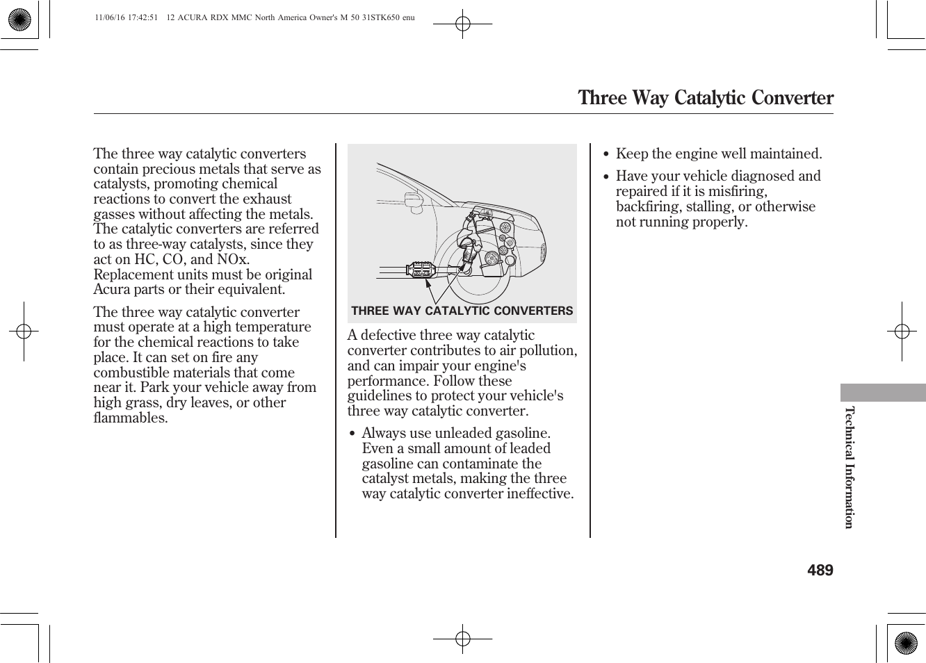 Three way catalytic converter | Acura 2012 RDX User Manual | Page 495 / 518