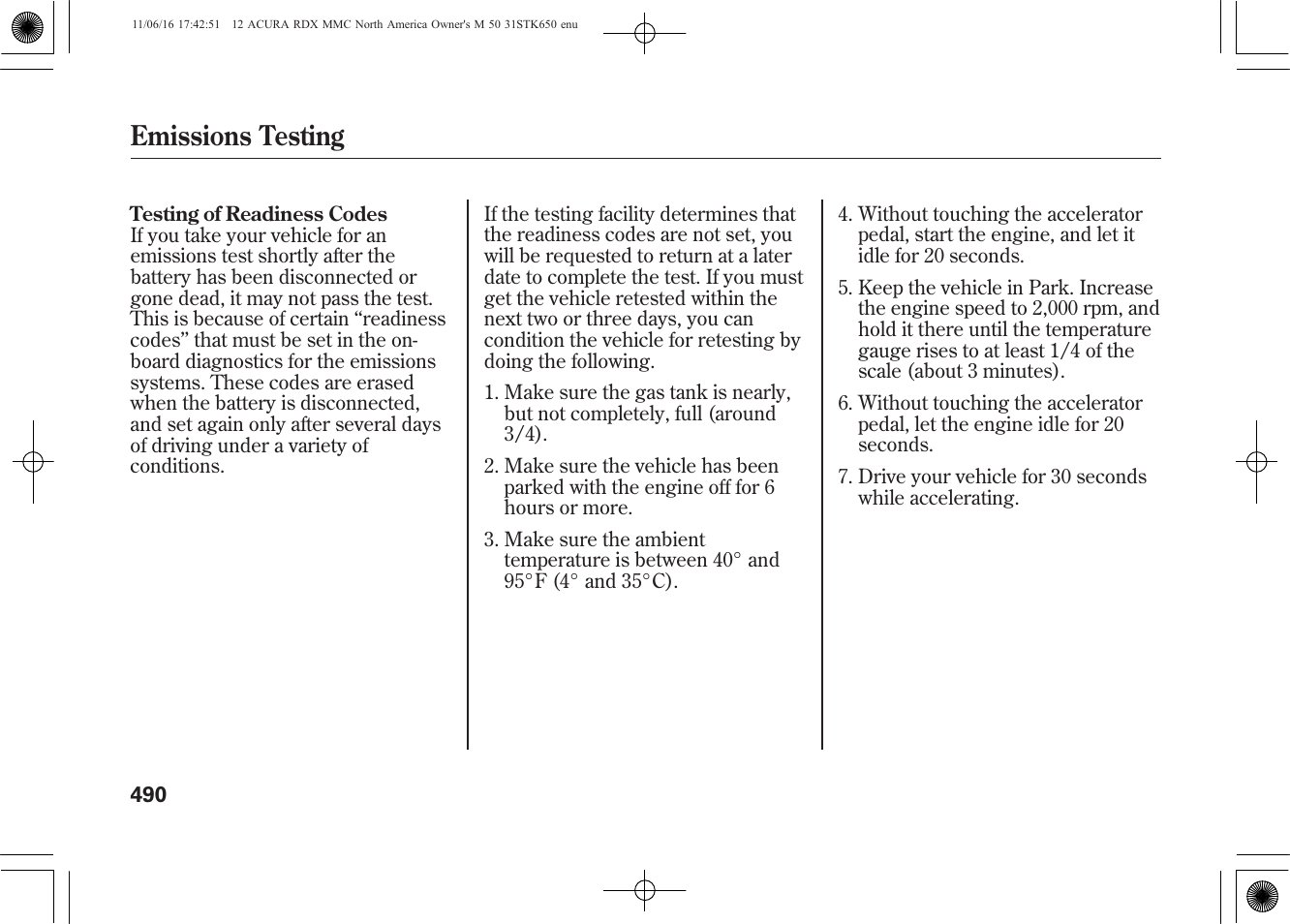 Emissions testing | Acura 2012 RDX User Manual | Page 496 / 518