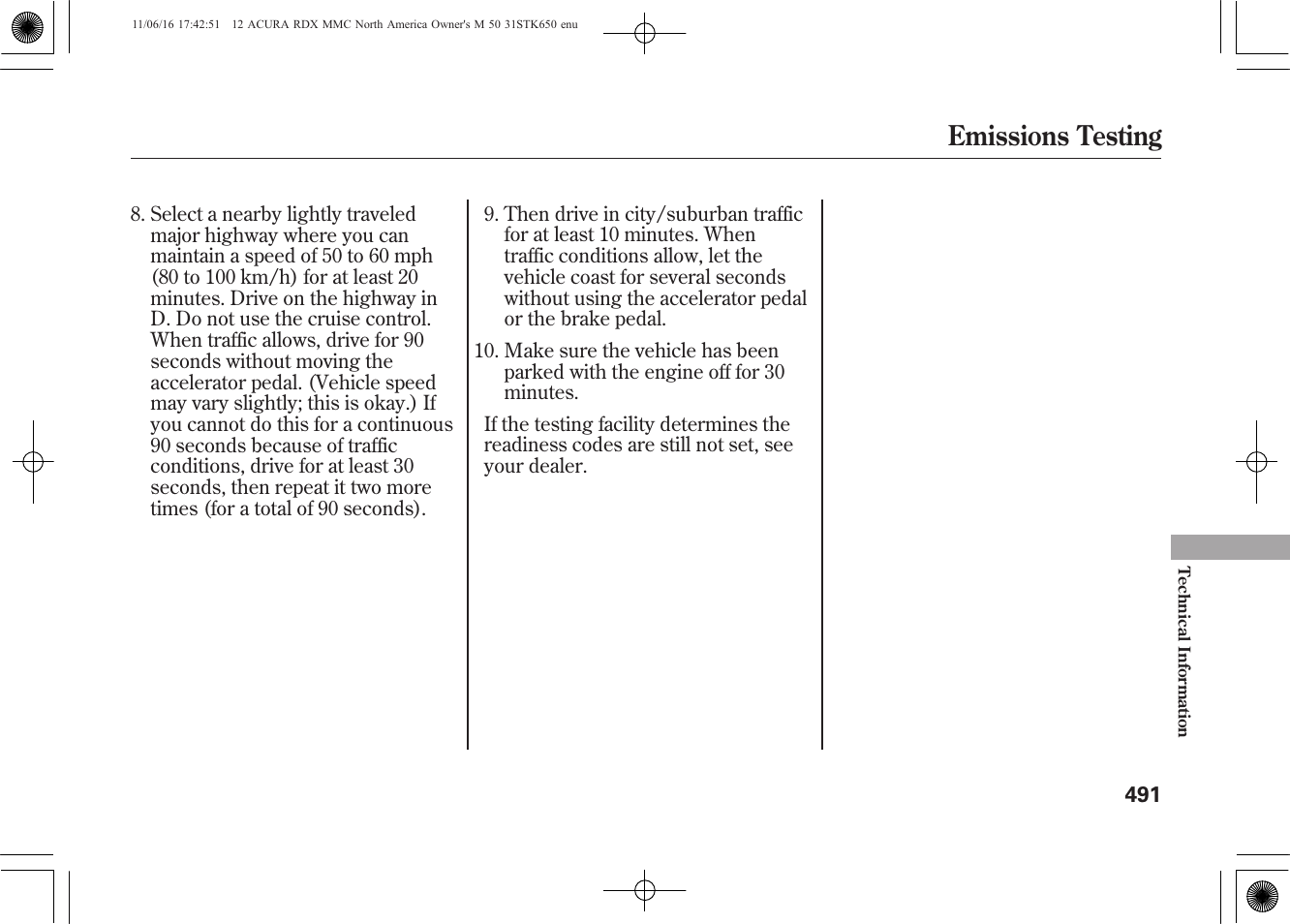 Emissions testing | Acura 2012 RDX User Manual | Page 497 / 518