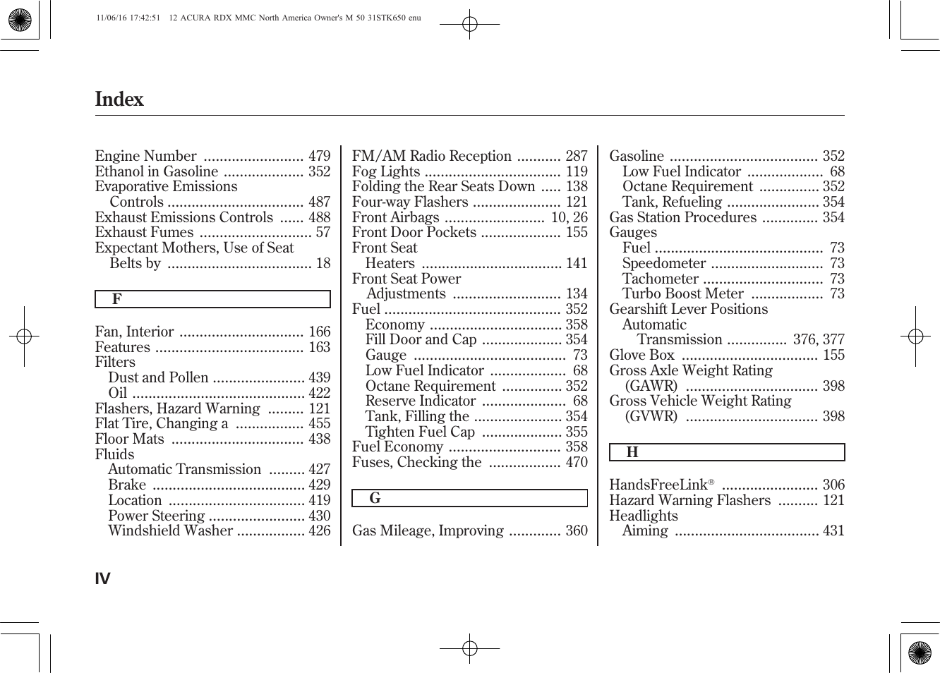 Index | Acura 2012 RDX User Manual | Page 508 / 518
