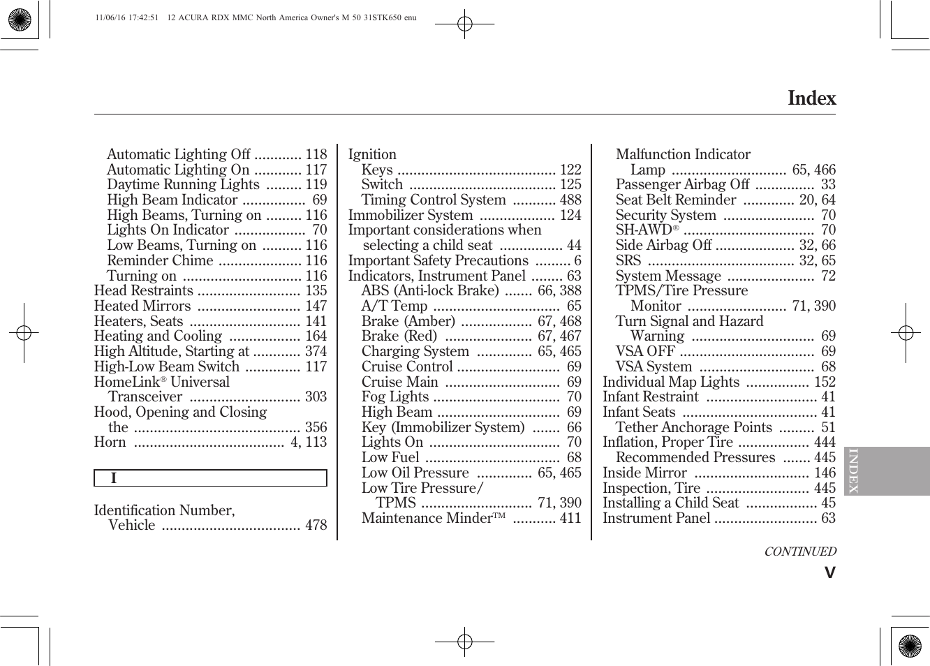 Index | Acura 2012 RDX User Manual | Page 509 / 518