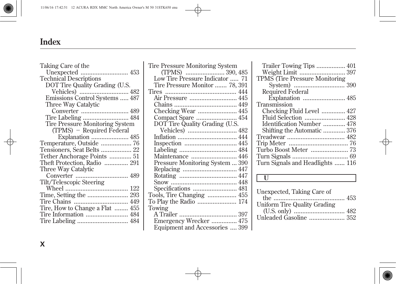 Index | Acura 2012 RDX User Manual | Page 514 / 518
