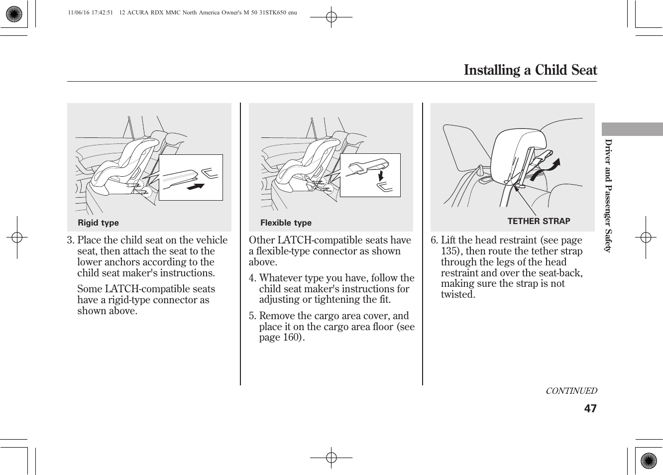 Installing a child seat | Acura 2012 RDX User Manual | Page 53 / 518
