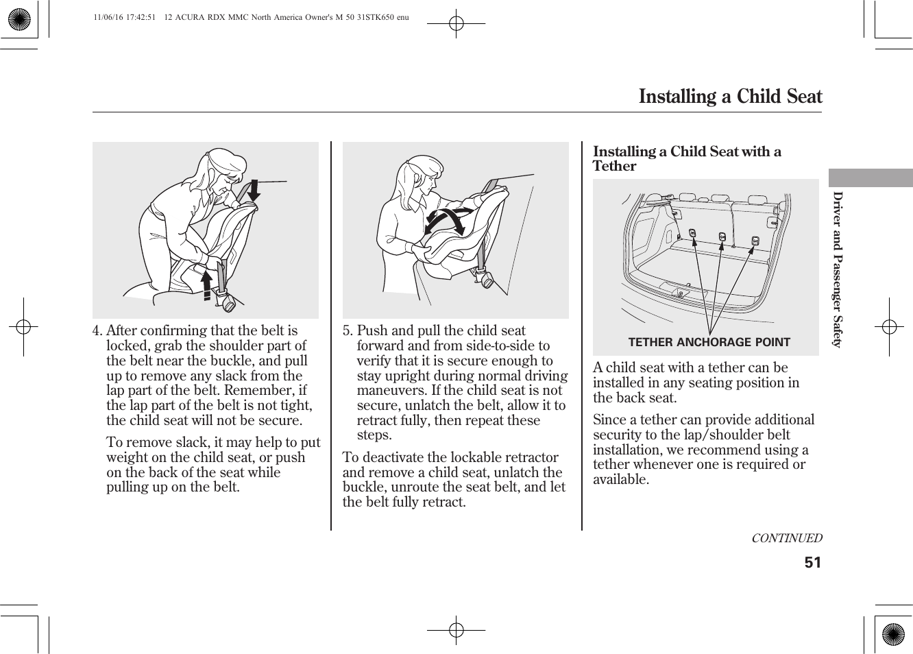 Installing a child seat | Acura 2012 RDX User Manual | Page 57 / 518