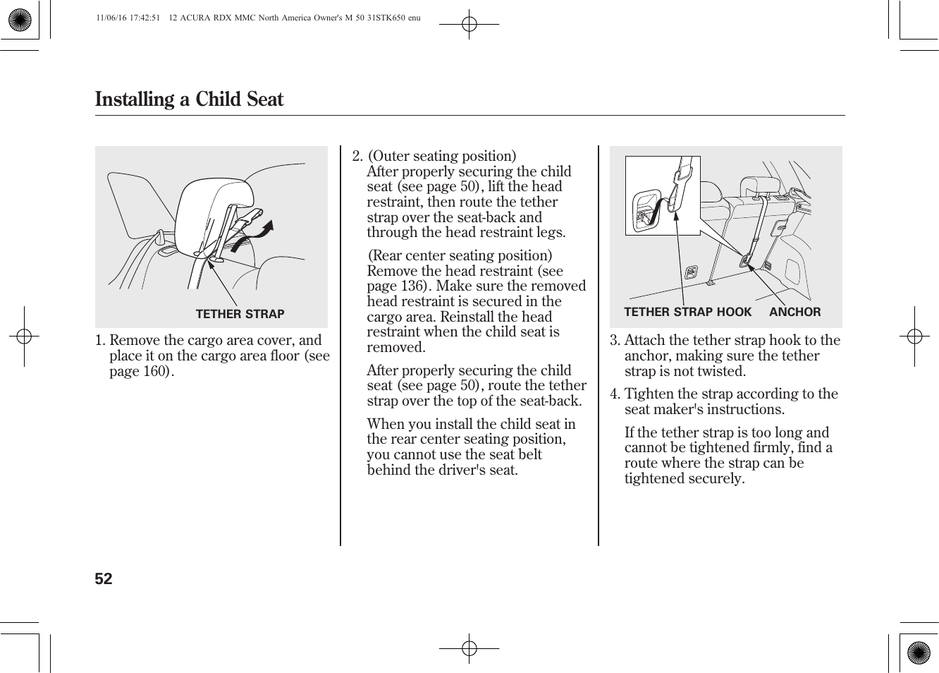 Installing a child seat | Acura 2012 RDX User Manual | Page 58 / 518