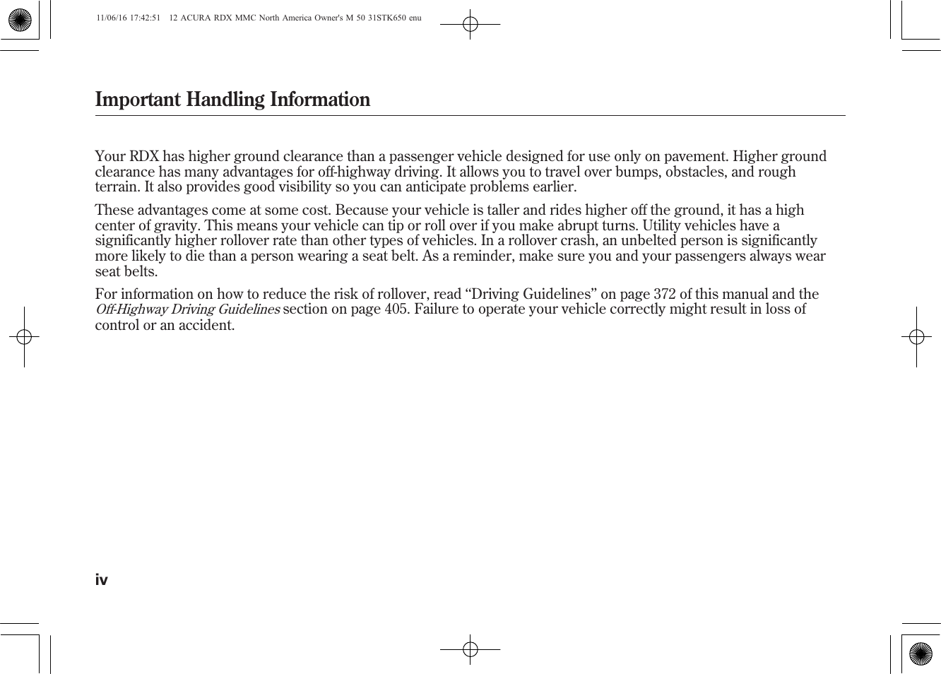 Important handling information | Acura 2012 RDX User Manual | Page 6 / 518