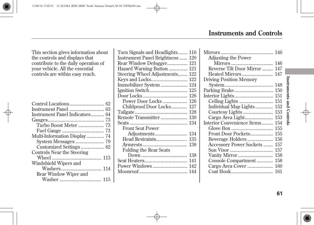 Instruments and controls | Acura 2012 RDX User Manual | Page 67 / 518