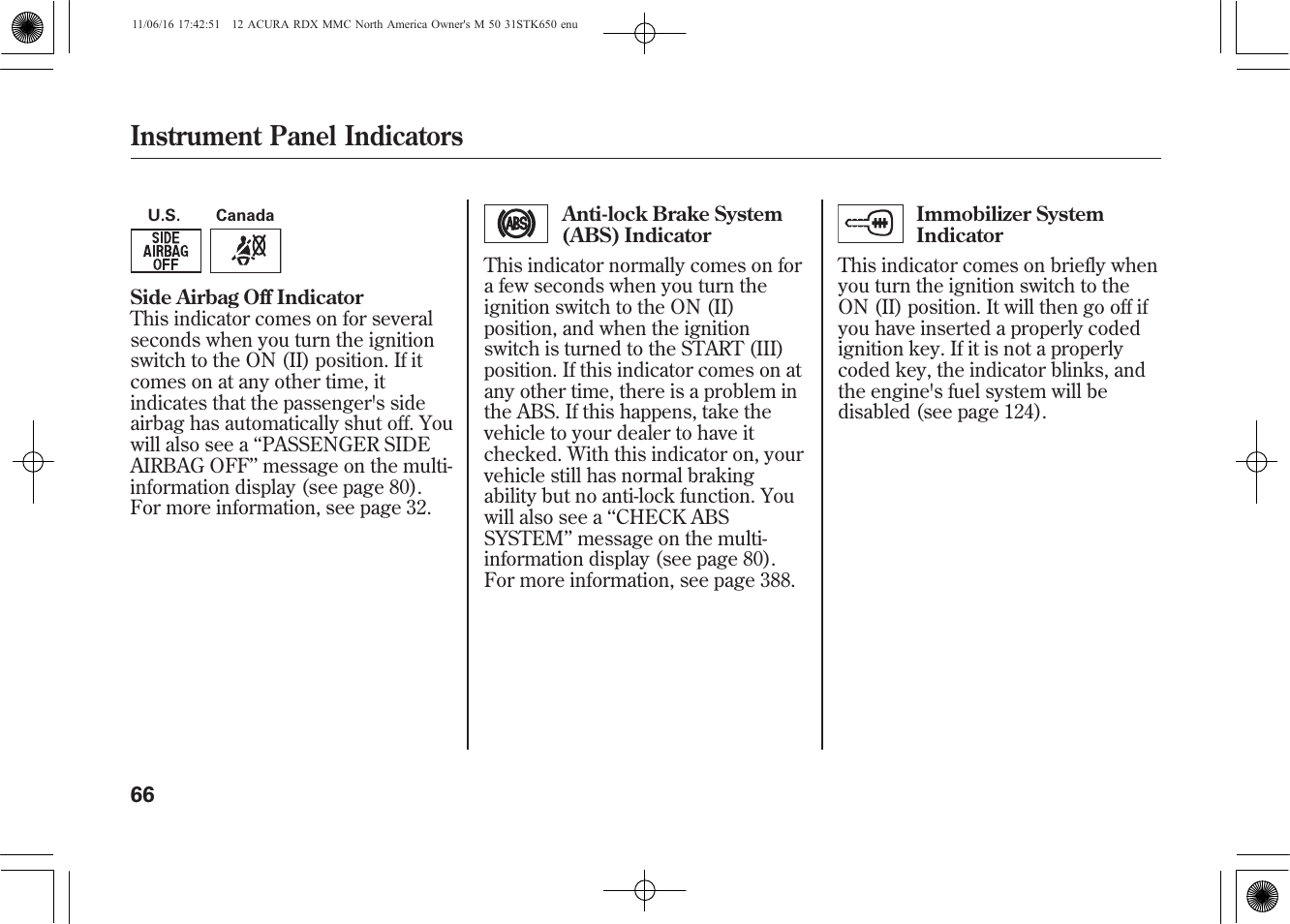 Instrument panel indicators | Acura 2012 RDX User Manual | Page 72 / 518