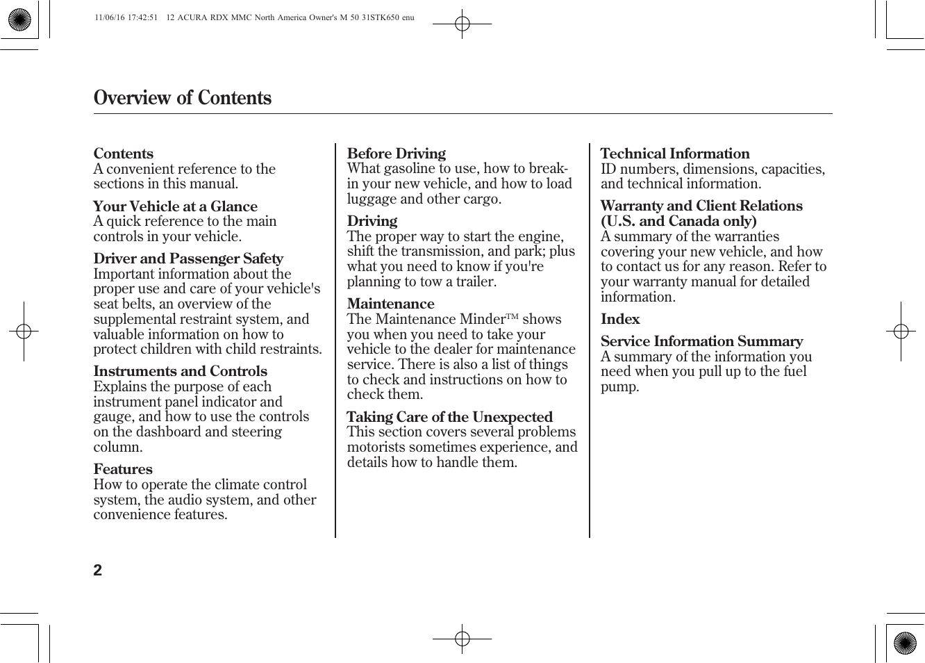 Overview of contents | Acura 2012 RDX User Manual | Page 8 / 518
