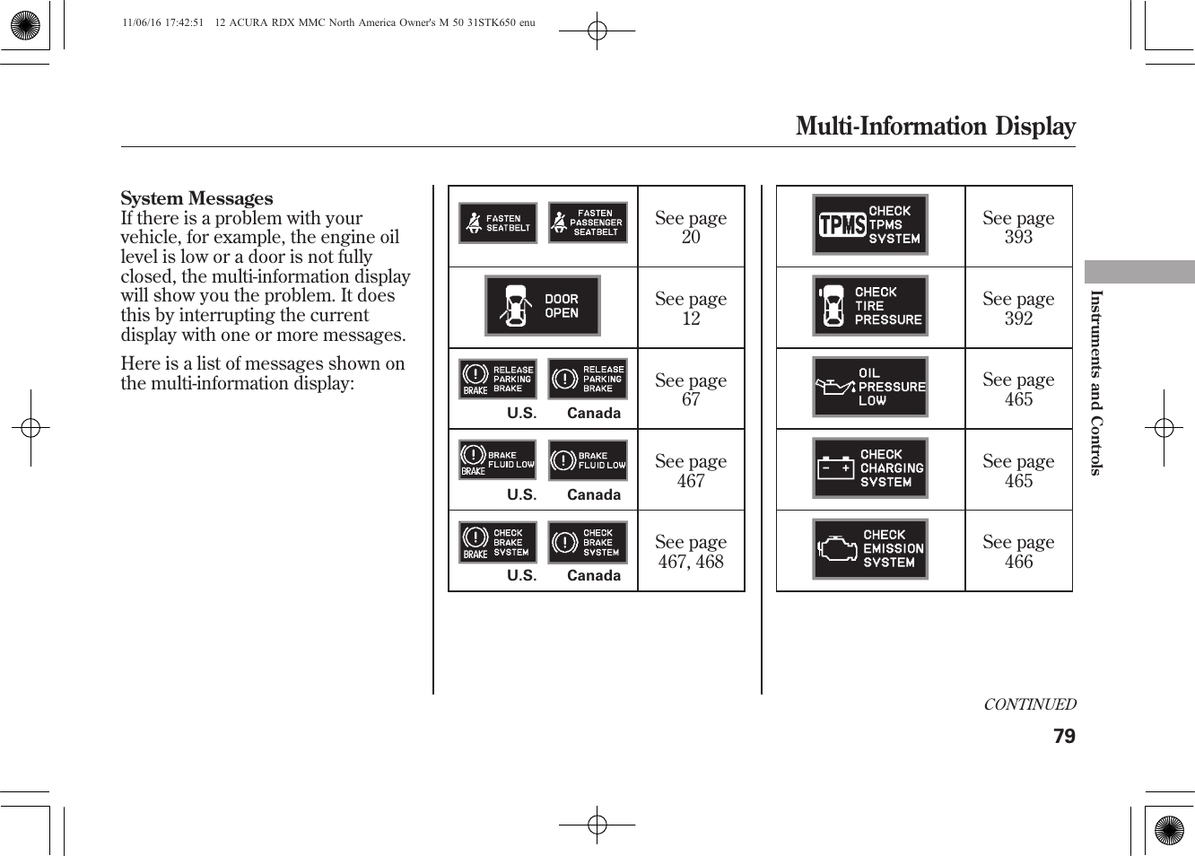 Multi-information display | Acura 2012 RDX User Manual | Page 85 / 518