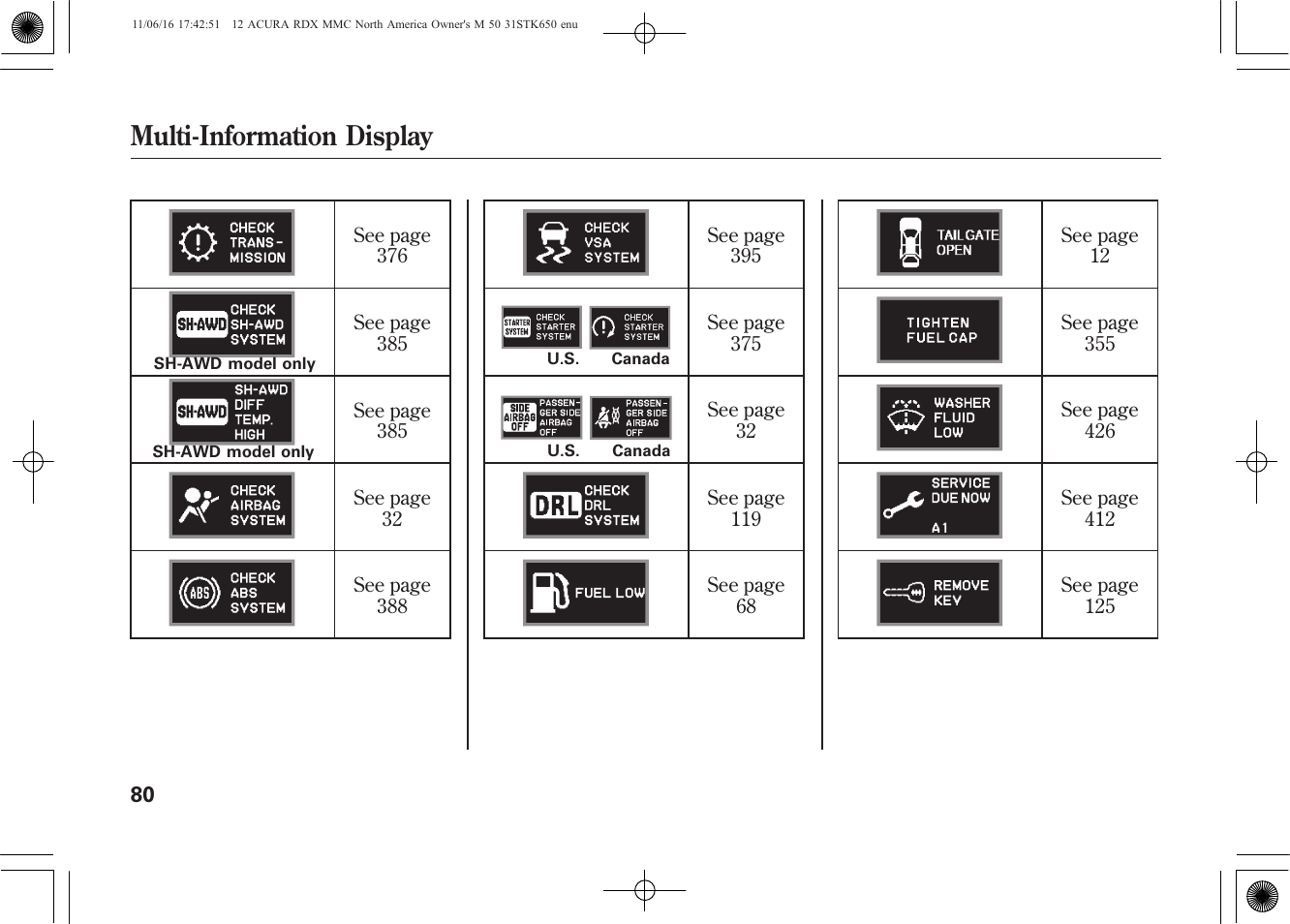 Multi-information display | Acura 2012 RDX User Manual | Page 86 / 518
