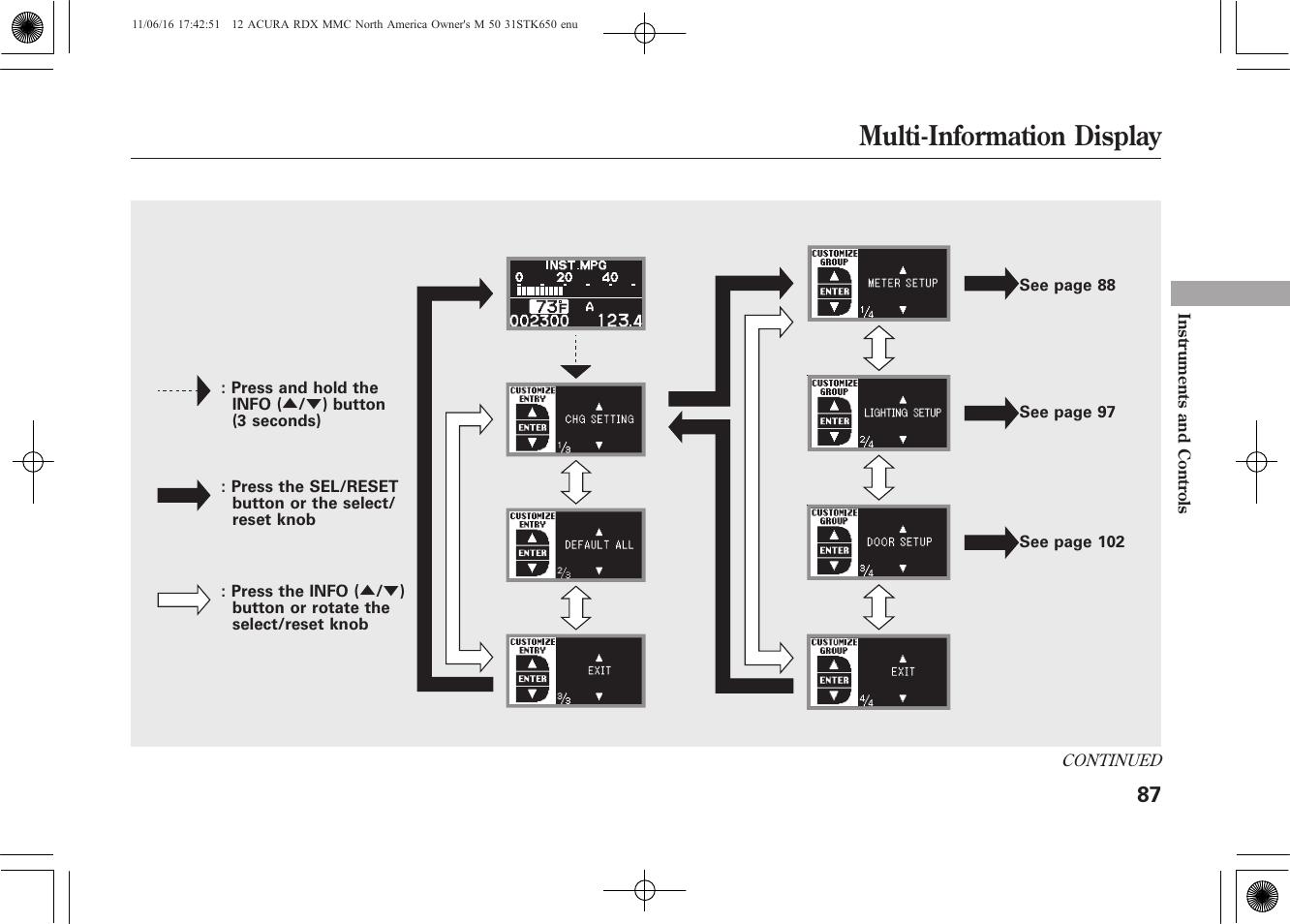 Multi-information display | Acura 2012 RDX User Manual | Page 93 / 518